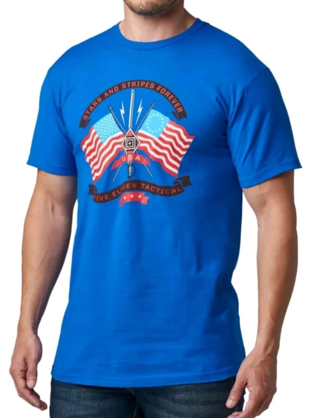 5.11 Tactical Battle Stars and Stripes Short Sleeve T-shirt Blue Men's Small USA